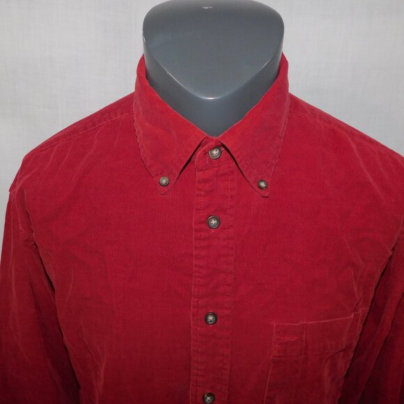 Arrow Mens L Burgundy Red Long Sleeve Button Down Corduroy Shirt - Picture 3 of 9